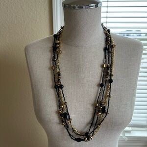 Elegant Black and Gold Multi-Strand Necklace W/Matching Earrings